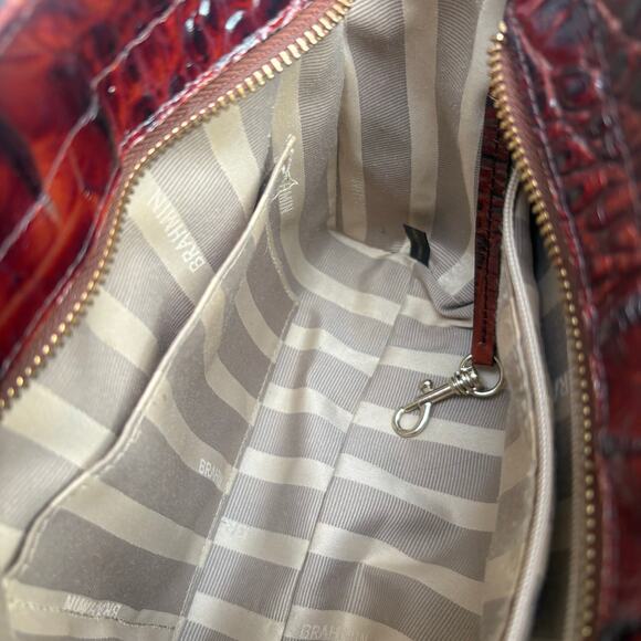 Brahmin Purse Melbourne Crossbody Pecan Cream Small Croc Embossed Leather Bag - Picture 10 of 16